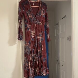 Free People Burgundy Floral Tunic